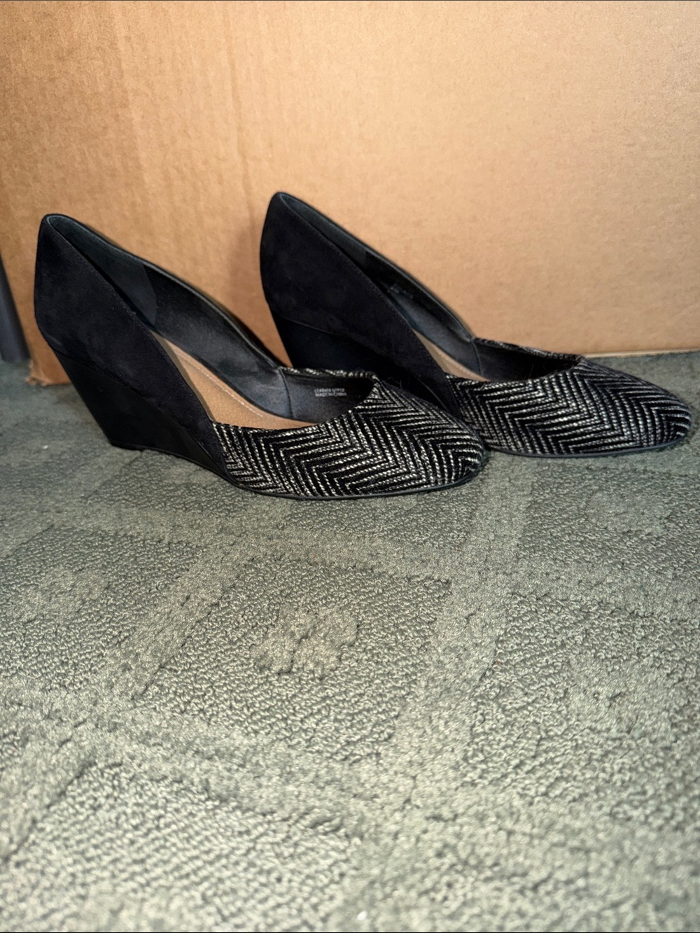 Tahari Black Chevron Accent Wedge Pumps - Women